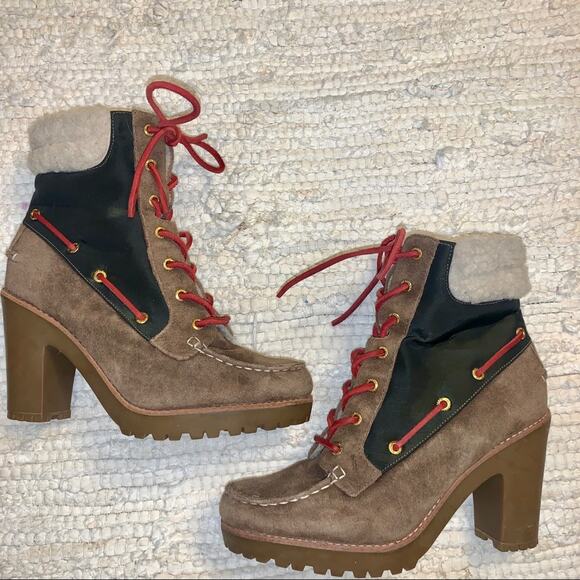 SPERRY HI HEEL SHEARLING MOCCASIN HIKING DUCK BOOTS 8 - Picture 1 of 5